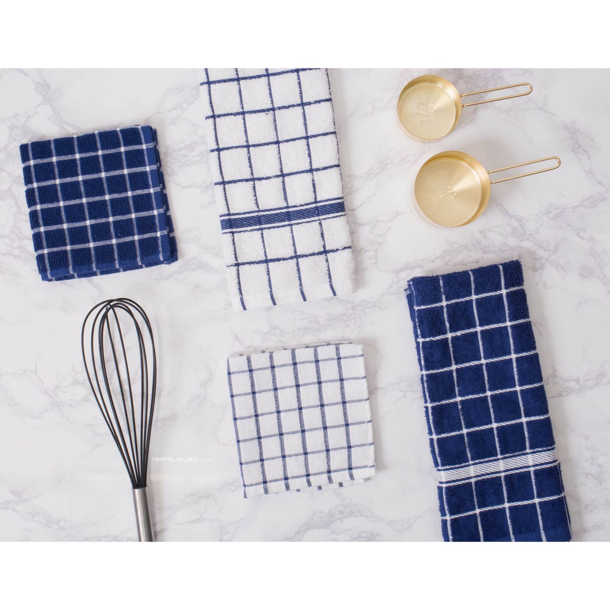 DII® Blue Windowpane Terry Dishtowel, 4ct.